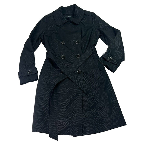 London Fog Trench Coat Womens Black Medium Snakeskin Print Belted Classic Preppy - Picture 1 of 11